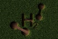 Green grass H2 hydrogen with molecule symbols cut out from grass background, sustainable eco energy concept Royalty Free Stock Photo