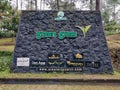 green grass information signpost, pine forest nature tourism in West Bandung