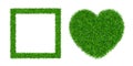 Green grass isolated background 3D set. Lawn greenery nature heart. Grass frame square. Ecology garden, heart-shape Royalty Free Stock Photo