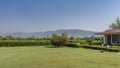 The green grass of the lawn is neatly trimmed.