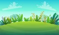 Green grass lawn river at park or forest trees and bushes flowers scenery background , nature lawn ecology peace vector illust Royalty Free Stock Photo