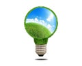 Green grass light bulb with beautiful scenery Royalty Free Stock Photo