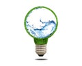 Green grass light bulb with water inside. Royalty Free Stock Photo