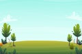 Green grass meadow at park or forest trees and bushes flowers scenery background , nature lawn ecology peace vector illustration o Royalty Free Stock Photo