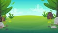 Green grass meadow at park or forest trees and bushes flowers scenery background , nature lawn ecology peace vector illustration o Royalty Free Stock Photo