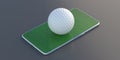 Green grass on mobile and white golfball isolated on grey background. 3d illustration Royalty Free Stock Photo
