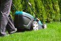 Green grass is mowed lawn mower Royalty Free Stock Photo