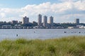 Green Riverfront at Riverside Park South along the Hudson River in Lincoln Square New York with a New Jersey Skyline View