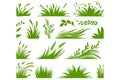 Green grass silhouette, eco and organic logo element. Vector set spring bio field banner or fresh organic pasture Royalty Free Stock Photo