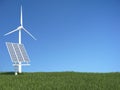 Green grass with solar panel and wind generator Royalty Free Stock Photo