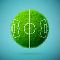 Green grass sphere with soccer field on a blue clear background