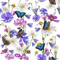 Green grass. Summer bouquet. Meadow flowers pattern. Floral iilustration