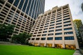 Bright Green Turf lawn outside of New York City Office Building Royalty Free Stock Photo