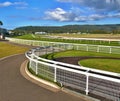 Green grass and white fences of a country Australian Grass horse