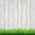 Green grass on white wood boards background