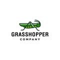 Green Grasshopper logo, cricket insect icon in trendy minimal Geometric line linear style