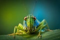 Green grasshopper sitting on tree in the garden. Meadow Grasshopper. generative AI