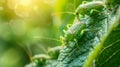 Green Grasshoppers on Leaf in Sunlight Royalty Free Stock Photo