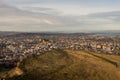 Green grassy fields on a hill overlooking Edinburgh