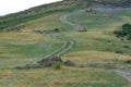 Green, grassy hill. The path, the road on the hill. Summer season. Nature. Royalty Free Stock Photo