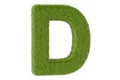 Green grassy letter D, 3D rendering