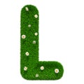 Green grassy letter L with flowers, 3D rendering