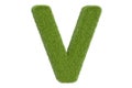 Green grassy letter V, 3D rendering