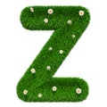 Green grassy letter Z with flowers, 3D rendering