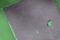 Green and gray artificial turf tiles with leaf on it Royalty Free Stock Photo