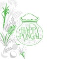 Green and Gray Illustration of Happy Pongal Holiday Festival of Tamil Nadu South India