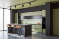 Green and gray kitchen corner with bar Royalty Free Stock Photo