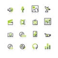 Green-gray media icons