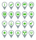 Green - Gray Travel Icons. Set 20 Vector Icons. Royalty Free Stock Photo