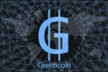 Green GRE Abstract Cryptocurrency. With a dark background and a world map. Graphic concept for your design