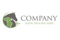 Green and Grey Color Dog cat Horse Circle with Leaf Logo Design