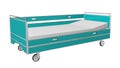 Green and grey mobile children`s hospital bed with recliner and side guards, 3D illustration Royalty Free Stock Photo