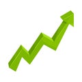 Green growth arrow chart icon, cartoon style