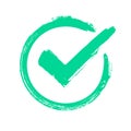 Green grunge check mark. Correct answer, checking vote or choice approval icon. Checked circle vector symbol Royalty Free Stock Photo