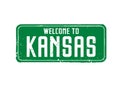 GREEN grunge poster. Welcome to Kansas. Vector outline Illustration