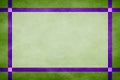 Green grunge textured frame. Mint textured parchment background. Purple grunge textured ribbon trim border. Royalty Free Stock Photo