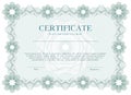 Green Guilloche certificate or diploma template background, modern design. Vector illustration. Royalty Free Stock Photo