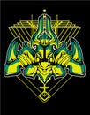 Green Gundam blue yellow blue green robot warrior sacred geometry for t-shirt design