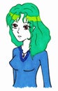 Green hair young girl blue dress anime manga cartoon vector