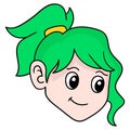 Green haired woman head ponytail and a beautiful face, doodle icon drawing