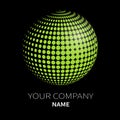 Green Halftone sphere business logo on black background