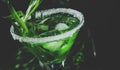 Green halloween cocktail with tarragon and ice in martini glass Royalty Free Stock Photo