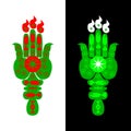 Green hamsa hand styled into the shape of a torch