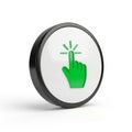 Green Hand Cursor Icon Clicking on a White Circular Button with a Black Rim pointer Royalty Free Stock Photo