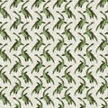 Green hand drawn plesiosaur dinosaur seamless pattern. Gender Neutral Jurassic fossil silhouette for baby nursery