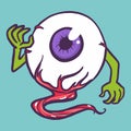 Green hand eyeball icon, hand drawn style